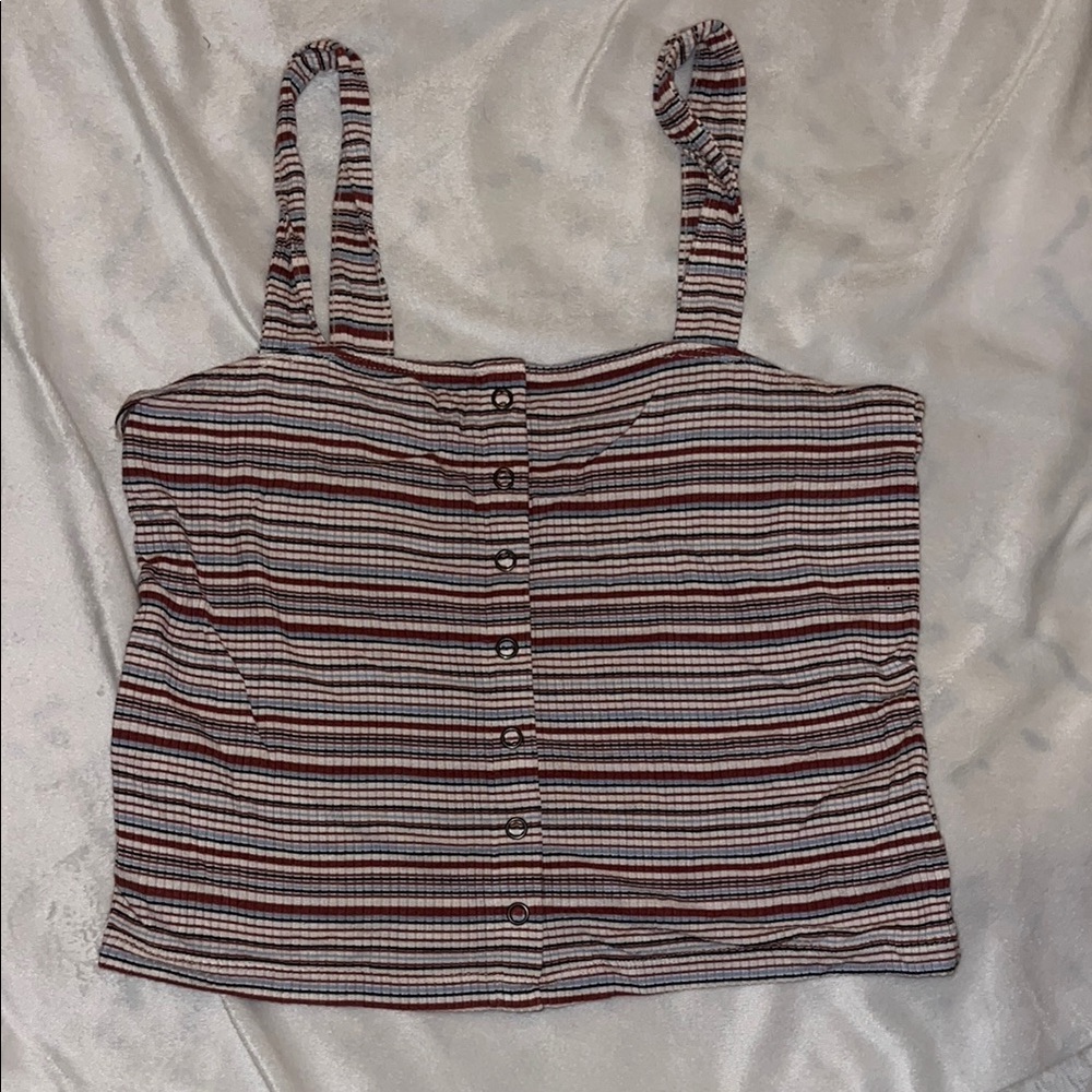 American Eagle Outfitters Brown and White Fitted Crop Tank Top
